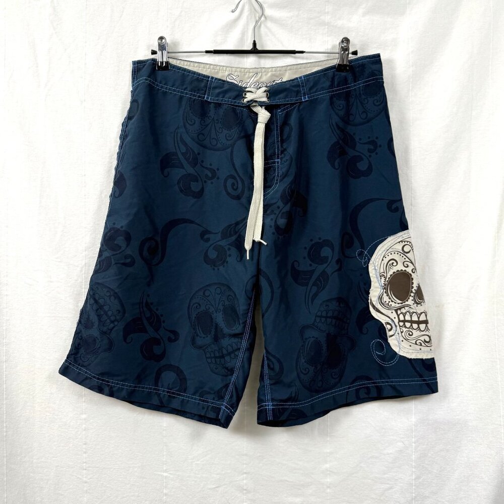 Sideout Swim Trunks Mens Size 34 Board Shorts Skull Print Navy